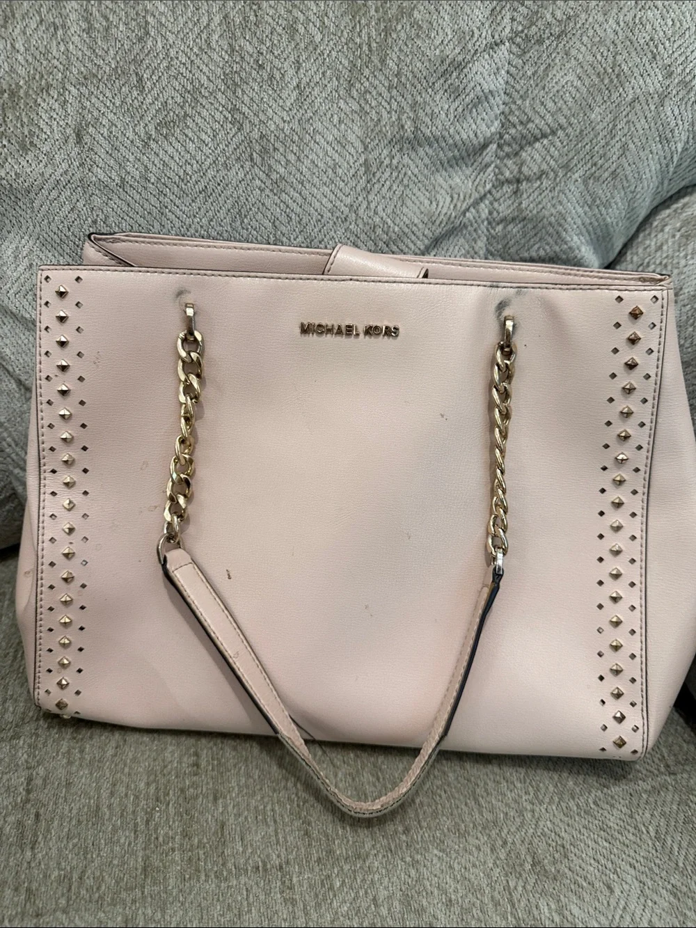 Michael Kors Pale Pink Studded Chain-Handle Tote